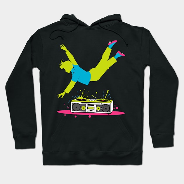 In Mid-air Above a Boombox Jumping Hoodie by BreezeBlendMerch